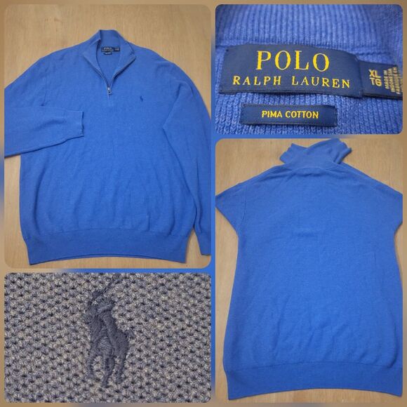 Polo Ralph Lauren 1/4 Zip Pima Cotton Pullover Sweater Men's Size XL Blue - Picture 1 of 14